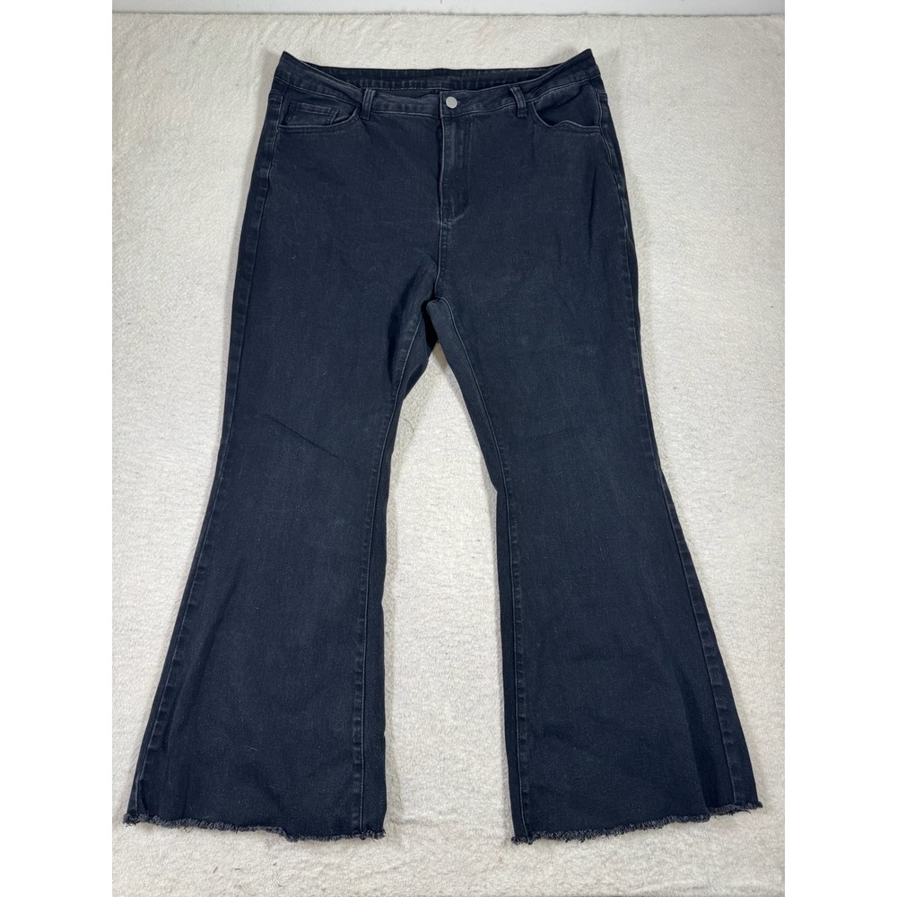 SHEIN Curve Flare Jeans Women 3XL Black Good Raw Hem High Rise Stretch Denim